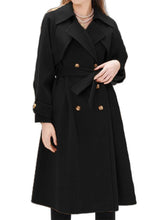 Aurohaya Elegant Double Breasted Wool Coat with Belt, Pockets Long Sleeves for Women Oversized, Casual, Fashionable Winter Outerwear